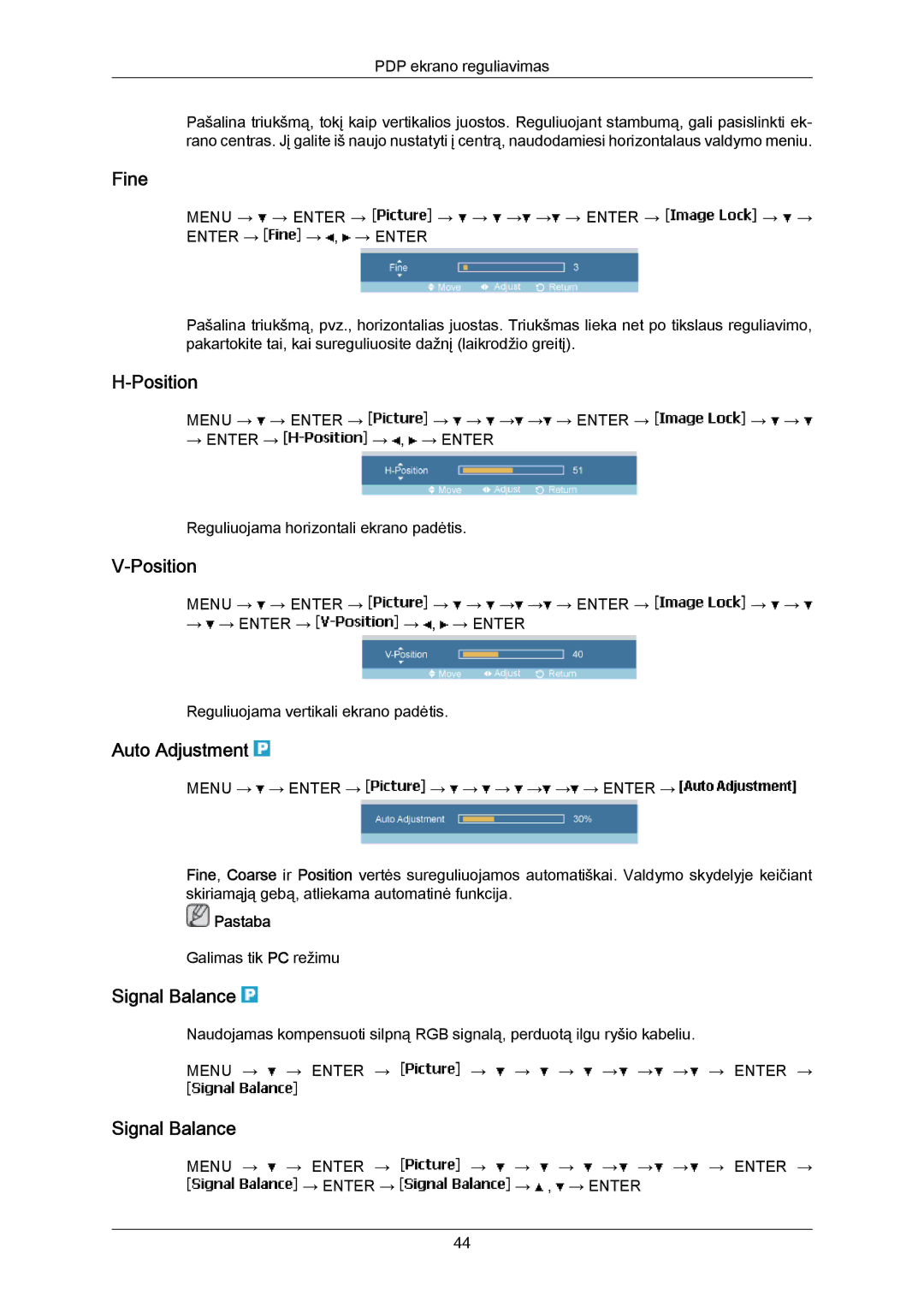 Samsung PH50KPPLBF/EN, PH63KPFLBF/EN manual Fine, Position, Auto Adjustment, Signal Balance 