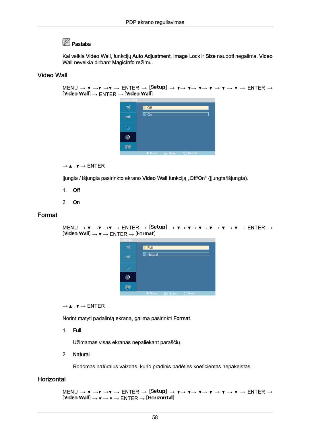 Samsung PH50KPPLBF/EN, PH63KPFLBF/EN manual Format, Horizontal, Full, Natural 