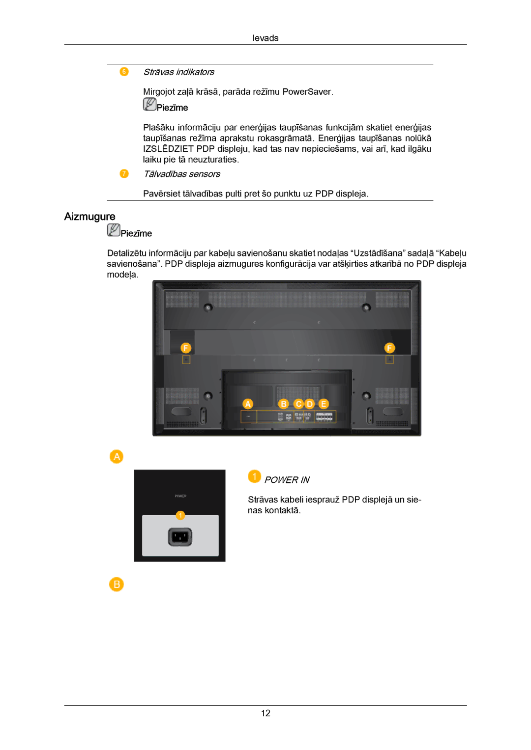 Samsung PH50KPPLBF/EN, PH63KPFLBF/EN manual Aizmugure, Power 