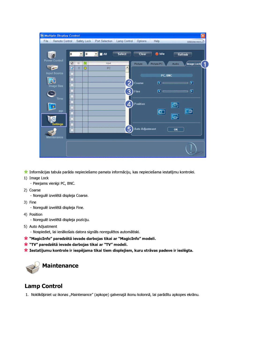 Samsung PH50KPPLBF/EN, PH63KPFLBF/EN manual Maintenance Lamp Control 