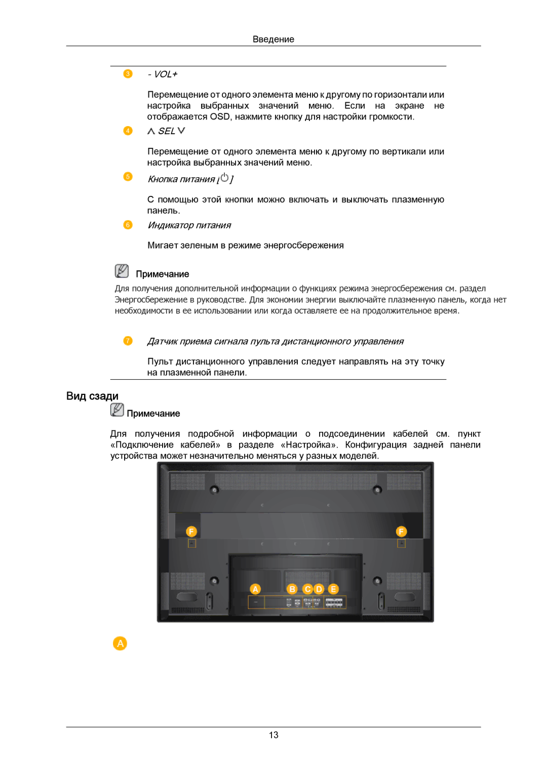 Samsung PH63KPFLBF/EN, PH50KPPLBF/EN manual Вид сзади, Vol+ 