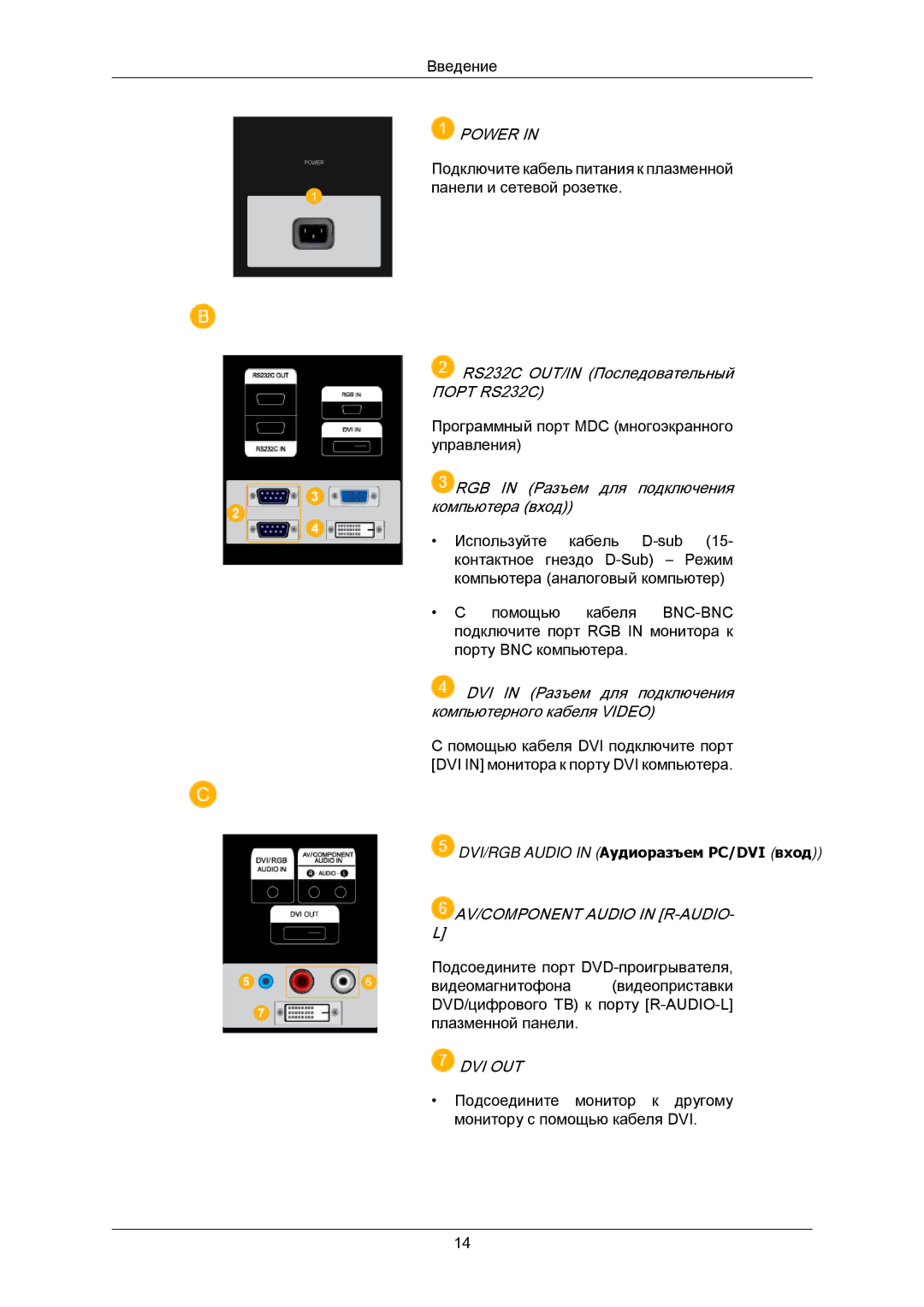 Samsung PH50KPPLBF/EN, PH63KPFLBF/EN manual DVI/RGB Audio in Аудиоразъем PC/DVI вход 