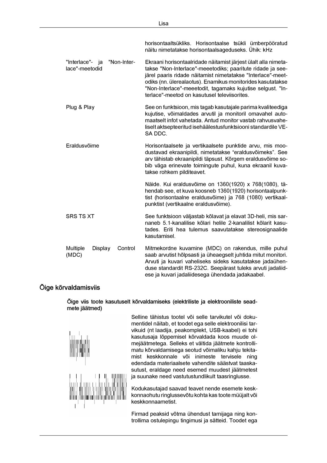 Samsung PH63KPFLBF/EN, PH50KPPLBF/EN manual Õige kõrvaldamisviis, Sa Ddc 