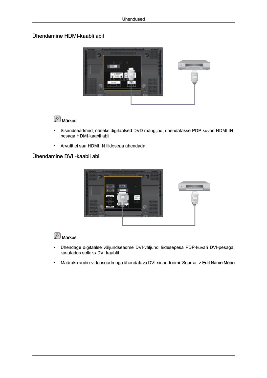 Samsung PH63KPFLBF/EN, PH50KPPLBF/EN manual Ühendamine HDMI-kaabli abil, Ühendamine DVI -kaabli abil 