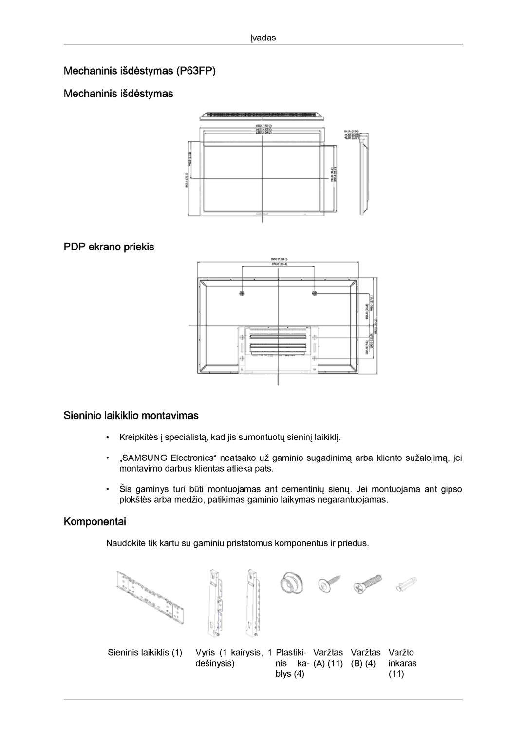 Samsung PH50KPPLBF/EN, PH63KPFLBF/EN manual Komponentai 