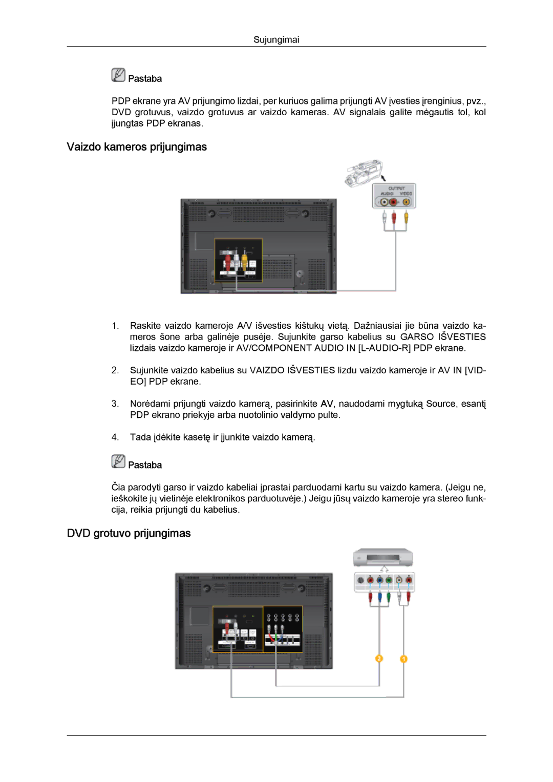 Samsung PH63KPFLBF/EN, PH50KPPLBF/EN manual Vaizdo kameros prijungimas, DVD grotuvo prijungimas 