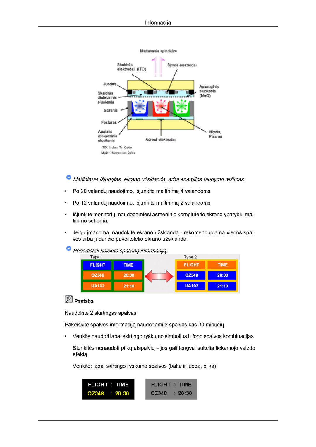 Samsung PH63KPFLBF/EN, PH50KPPLBF/EN manual Periodiškai keiskite spalvinę informaciją 