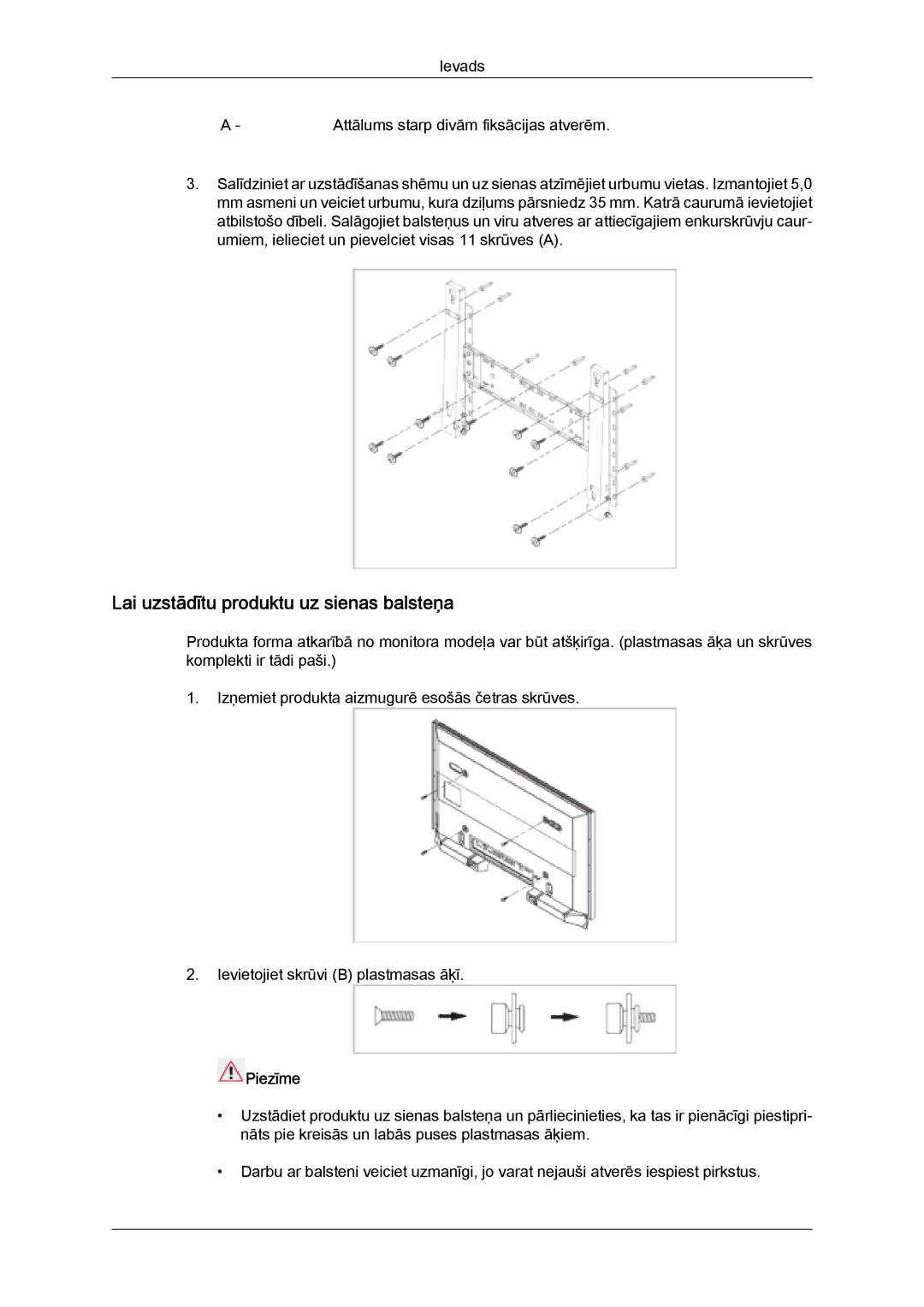 Samsung PH50KPPLBF/EN, PH63KPFLBF/EN manual Lai uzstādītu produktu uz sienas balsteņa 