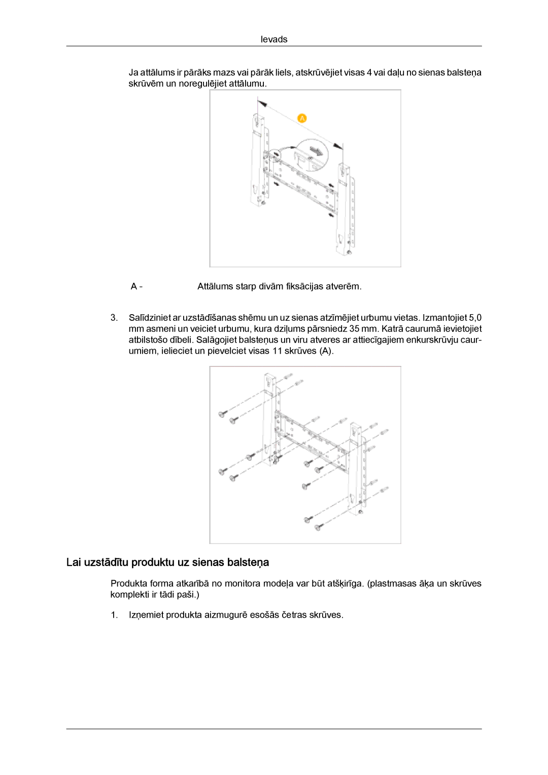 Samsung PH50KPPLBF/EN, PH63KPFLBF/EN manual Lai uzstādītu produktu uz sienas balsteņa 