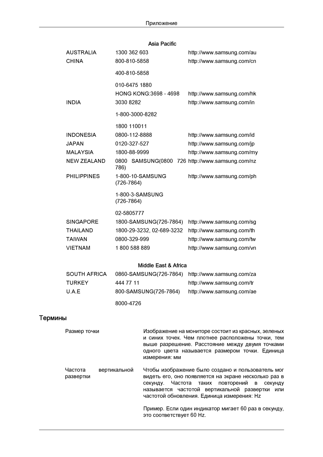 Samsung PH63KPFLBF/EN, PH50KPPLBF/EN manual Термины, Asia Pacific 