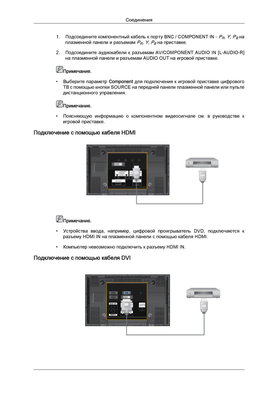 Samsung PH63KPFLBF/EN, PH50KPPLBF/EN manual Подключение с помощью кабеля Hdmi, Подключение с помощью кабеля DVI 