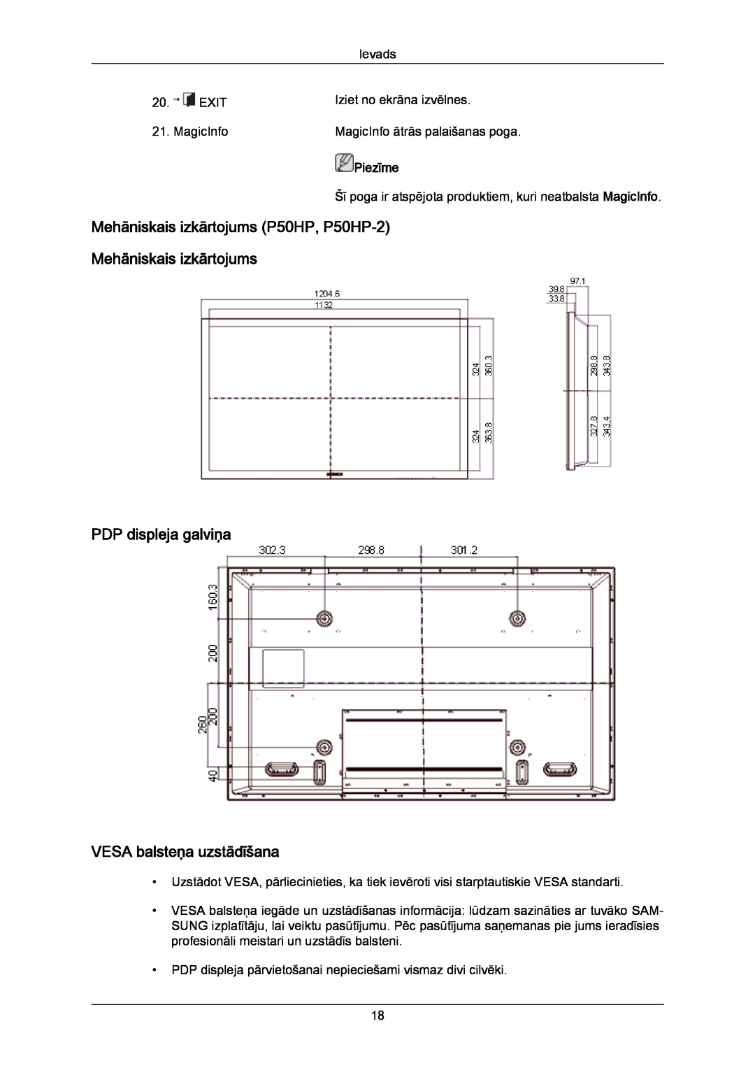Samsung PH50KPPLBF/EN, PH63KPFLBF/EN manual Mehāniskais izkārtojums P50HP, P50HP-2 Mehāniskais izkārtojums, Piezīme 