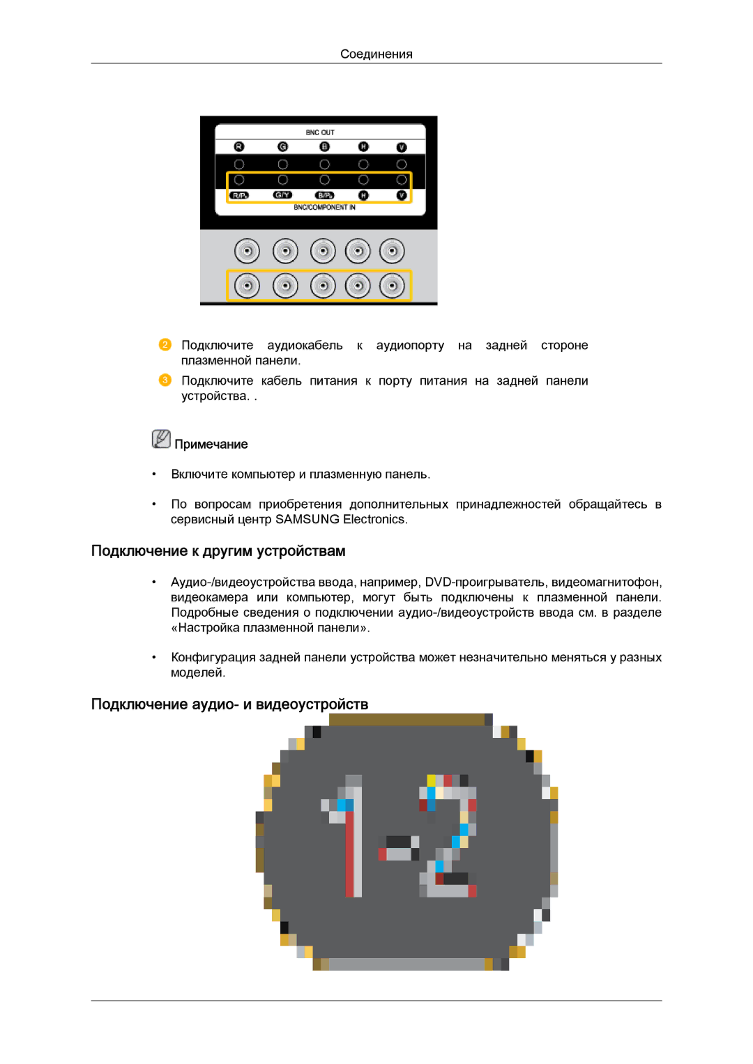 Samsung PH63KPFLBF/EN manual Подключение к другим устройствам, Подключение аудио- и видеоустройств 