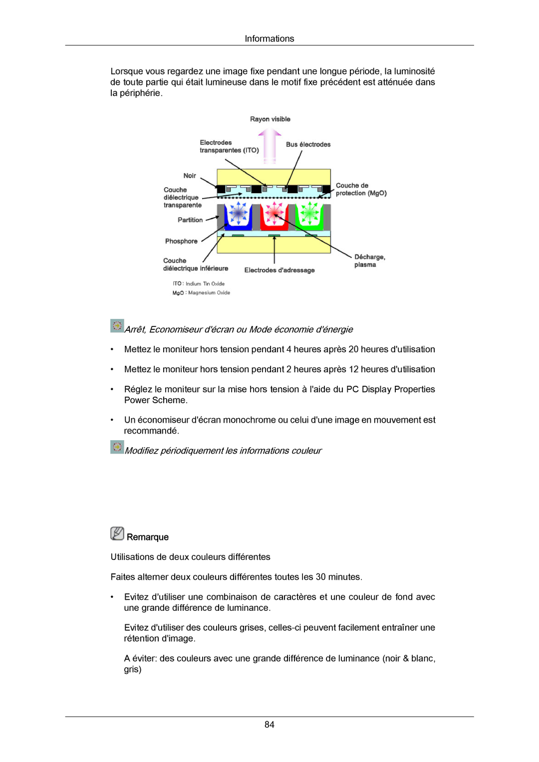 Samsung PH63KPFLBF/EN, PH63KRFLBX/EN, PH50KRPLBF/EN, PH50KPPLBF/EN manual Modifiez périodiquement les informations couleur 