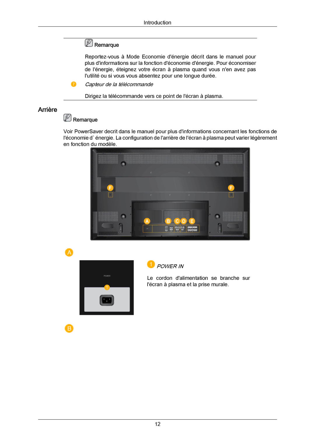 Samsung PH50KPPLBF/EN, PH63KRFLBX/EN, PH63KPFLBF/EN, PH50KRPLBF/EN, PH63KRFLBF/EN manual Arrière, Power 