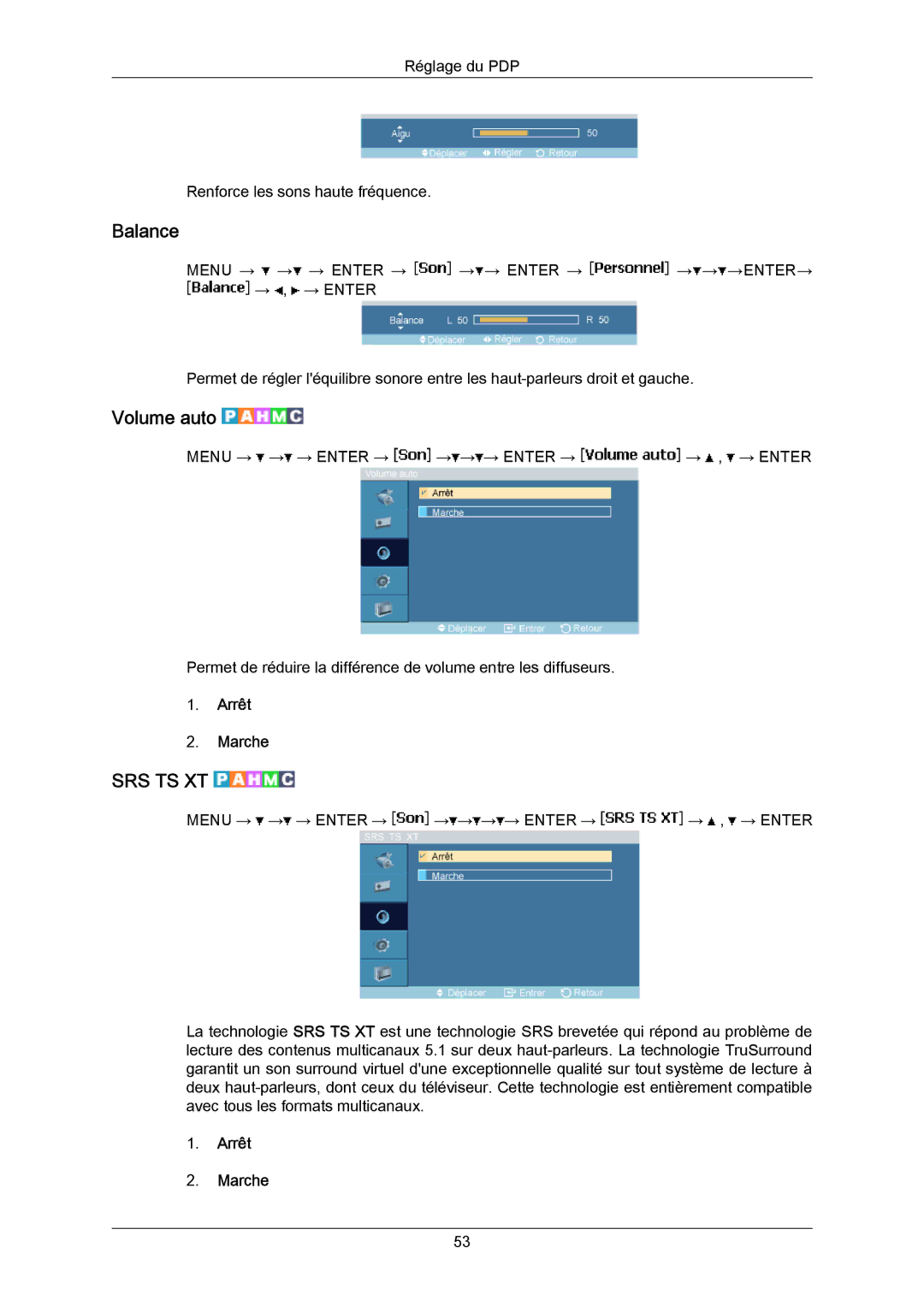 Samsung PH63KRFLBX/EN, PH63KPFLBF/EN, PH50KRPLBF/EN, PH50KPPLBF/EN, PH63KRFLBF/EN manual Balance, Volume auto 