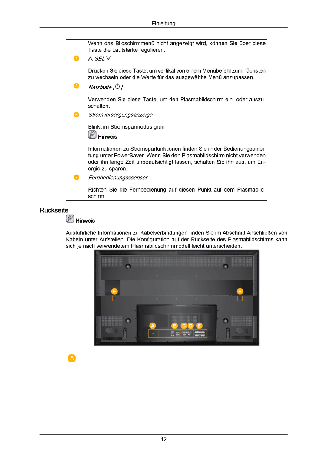 Samsung PH50KPPLBF/EN, PH63KRFLBX/EN, PH63KPFLBF/EN, PH50KRPLBF/EN, PH63KRFLBF/EN manual Rückseite, Sel 