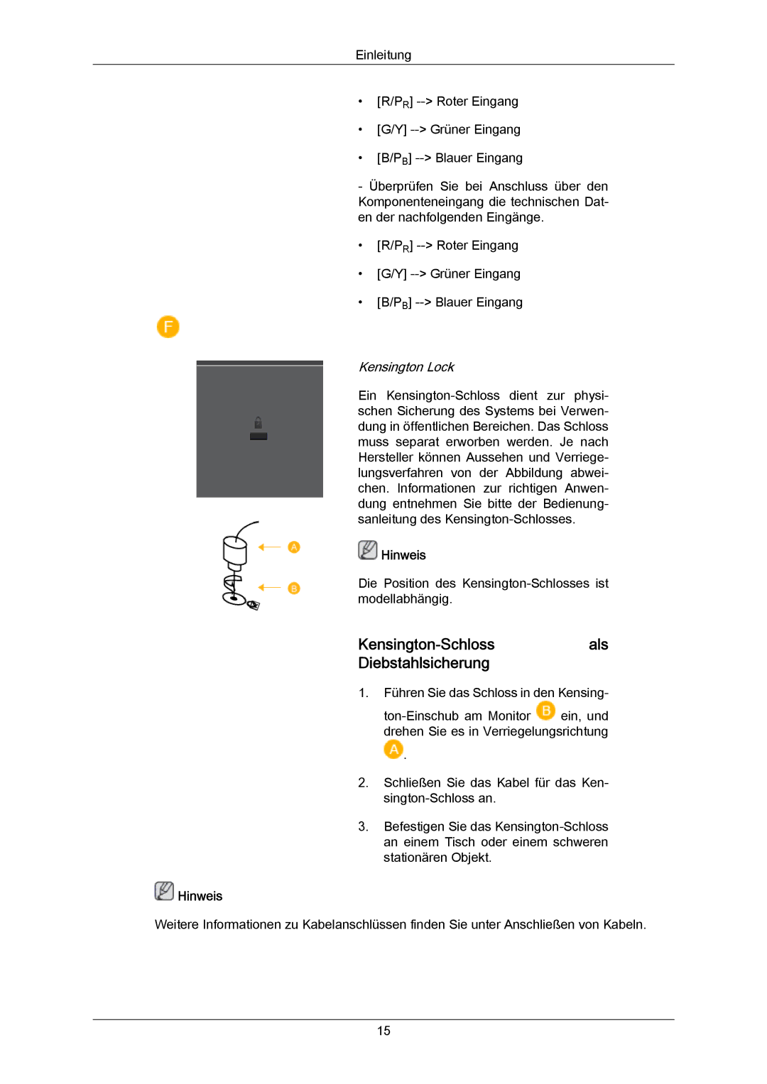 Samsung PH63KPFLBF/EN, PH63KRFLBX/EN, PH50KRPLBF/EN, PH50KPPLBF/EN Kensington-Schlossals Diebstahlsicherung, Kensington Lock 