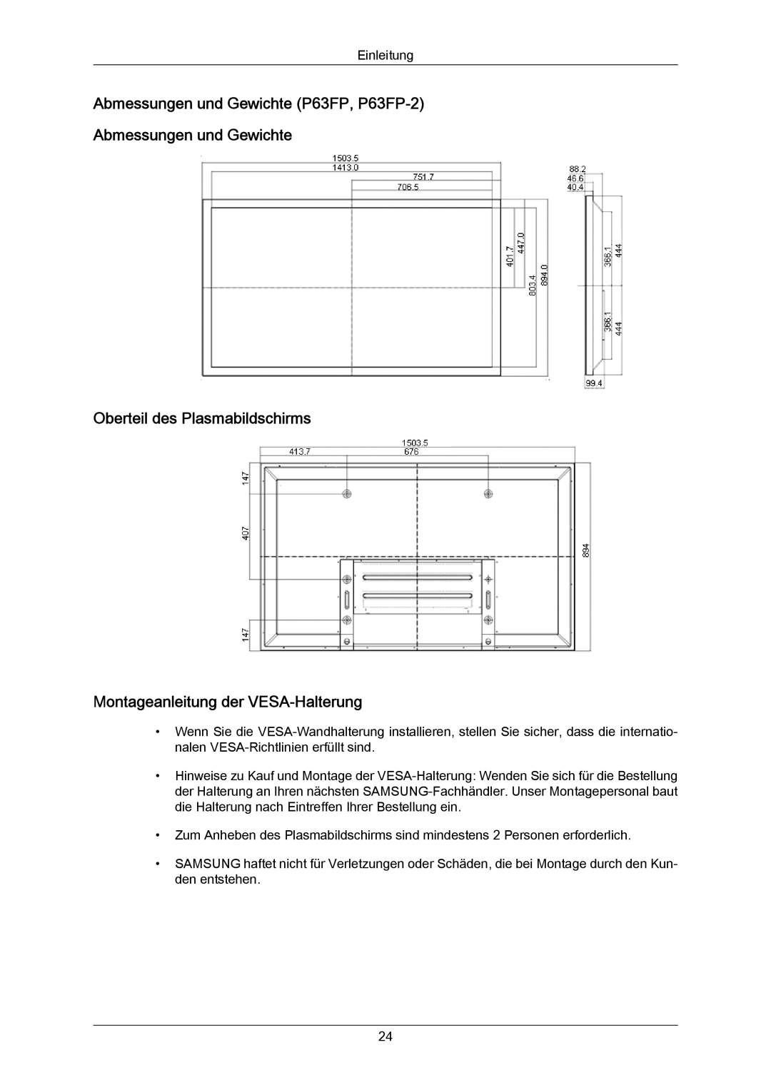 Samsung PH63KRFLBX/EN, PH63KPFLBF/EN, PH50KRPLBF/EN, PH50KPPLBF/EN, PH63KRFLBF/EN manual Einleitung 