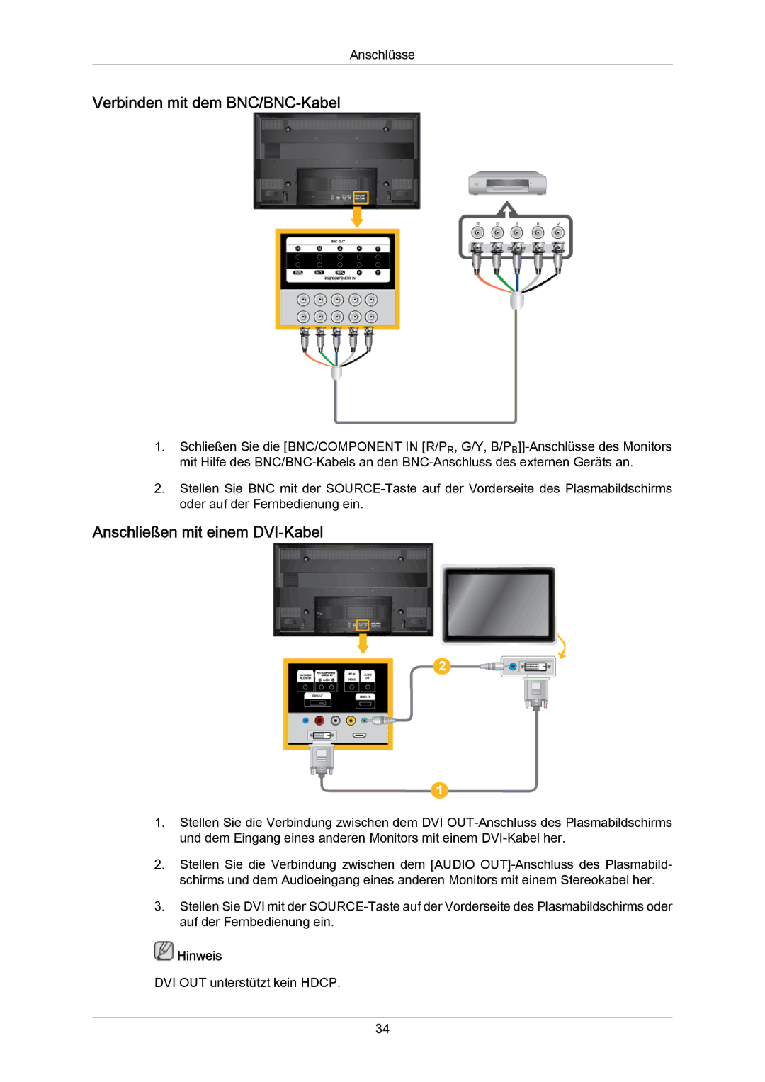 Samsung PH63KRFLBX/EN, PH63KPFLBF/EN, PH50KRPLBF/EN manual Verbinden mit dem BNC/BNC-Kabel, Anschließen mit einem DVI-Kabel 