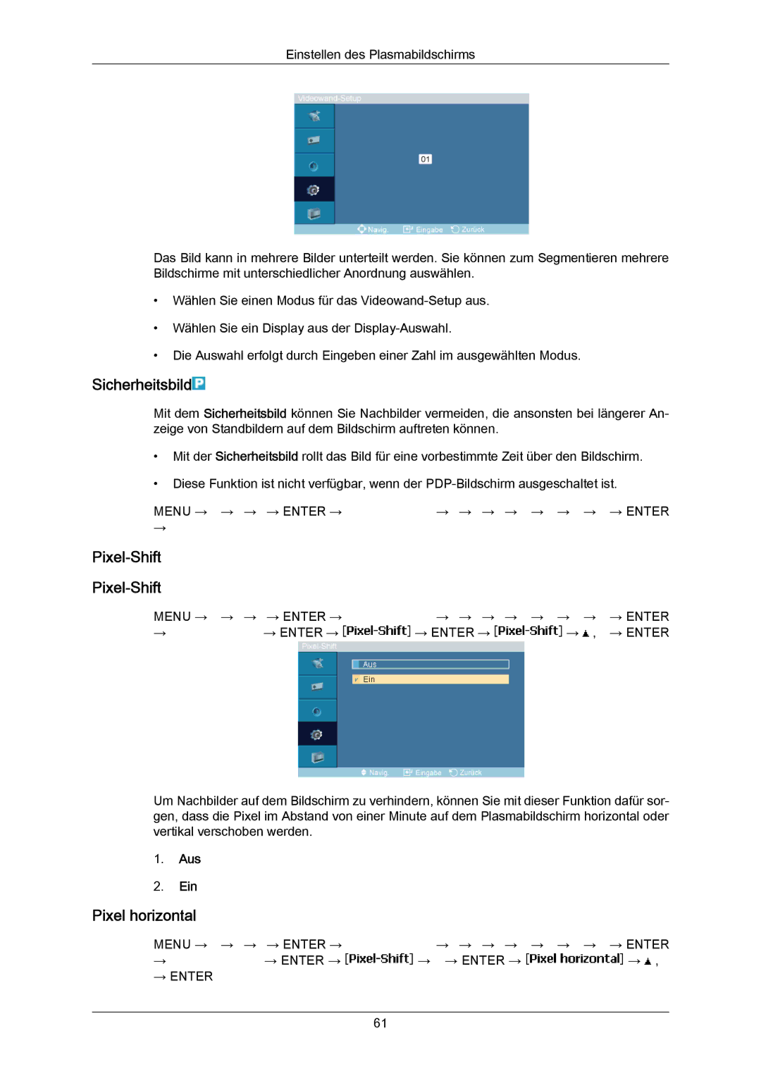 Samsung PH50KPPLBF/EN, PH63KRFLBX/EN, PH63KPFLBF/EN, PH50KRPLBF/EN manual Sicherheitsbild, Pixel-Shift, Pixel horizontal 