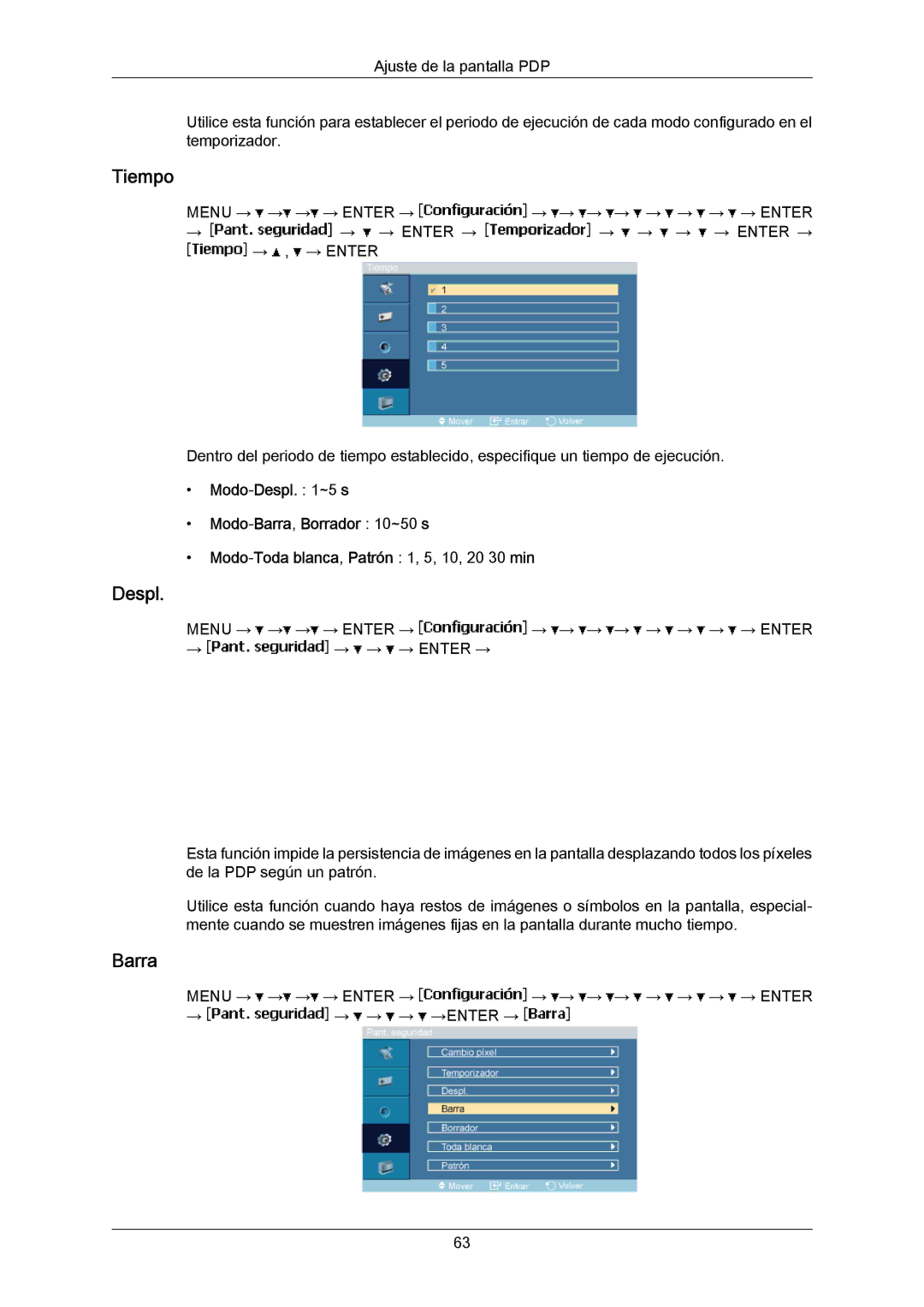 Samsung PH63KRFLBX/EN, PH63KPFLBF/EN, PH50KRPLBF/EN, PH50KPPLBF/EN, PH63KRFLBF/EN manual Despl, Barra 