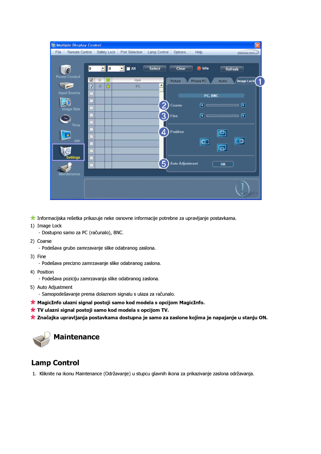 Samsung PH50KRPLBF/EN, PH63KRFLBX/EN, PH63KPFLBF/EN, PH50KPPLBF/EN manual Maintenance Lamp Control 