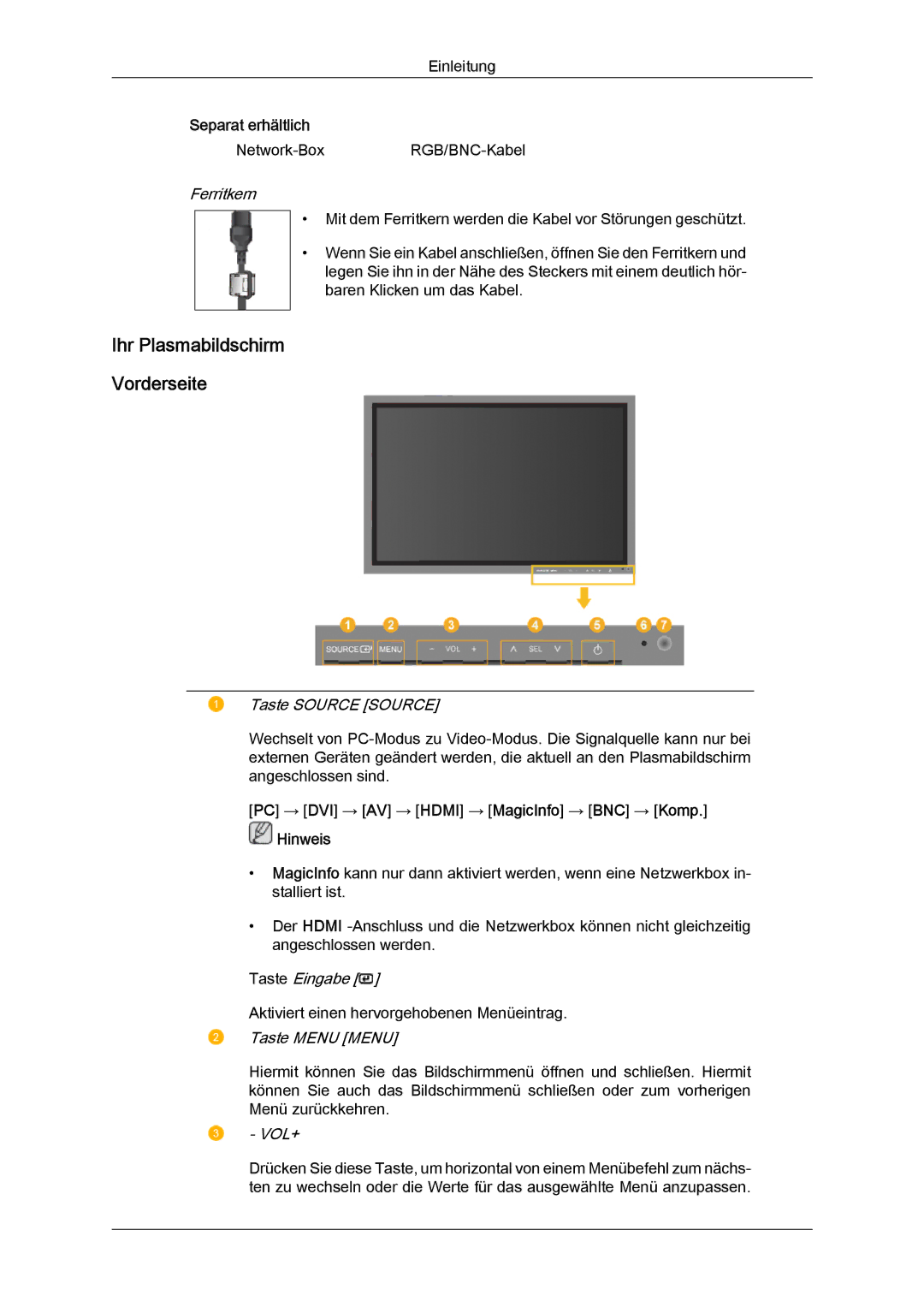 Samsung PH63KRFLBX/EN, PH63KPFLBF/EN, PH50KRPLBF/EN, PH63KRFLBF/EN manual Ihr Plasmabildschirm Vorderseite 