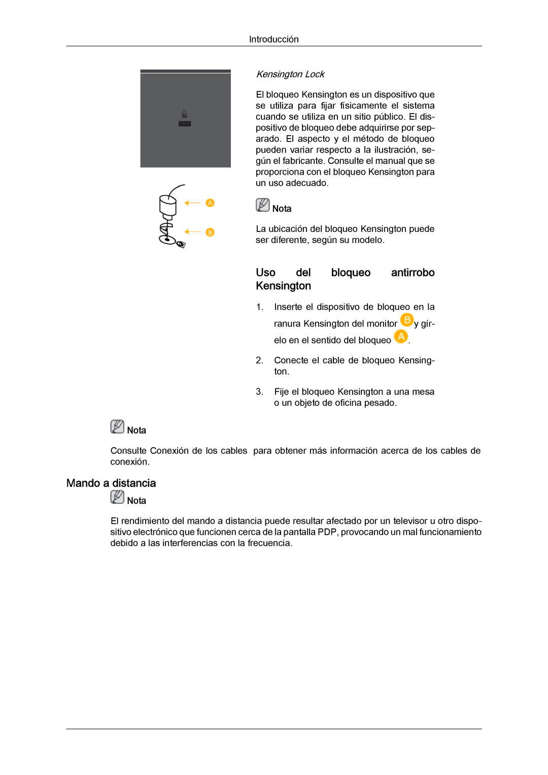 Samsung PH63KRFLBX/EN, PH63KPFLBF/EN manual Uso del bloqueo antirrobo Kensington, Mando a distancia, Kensington Lock 