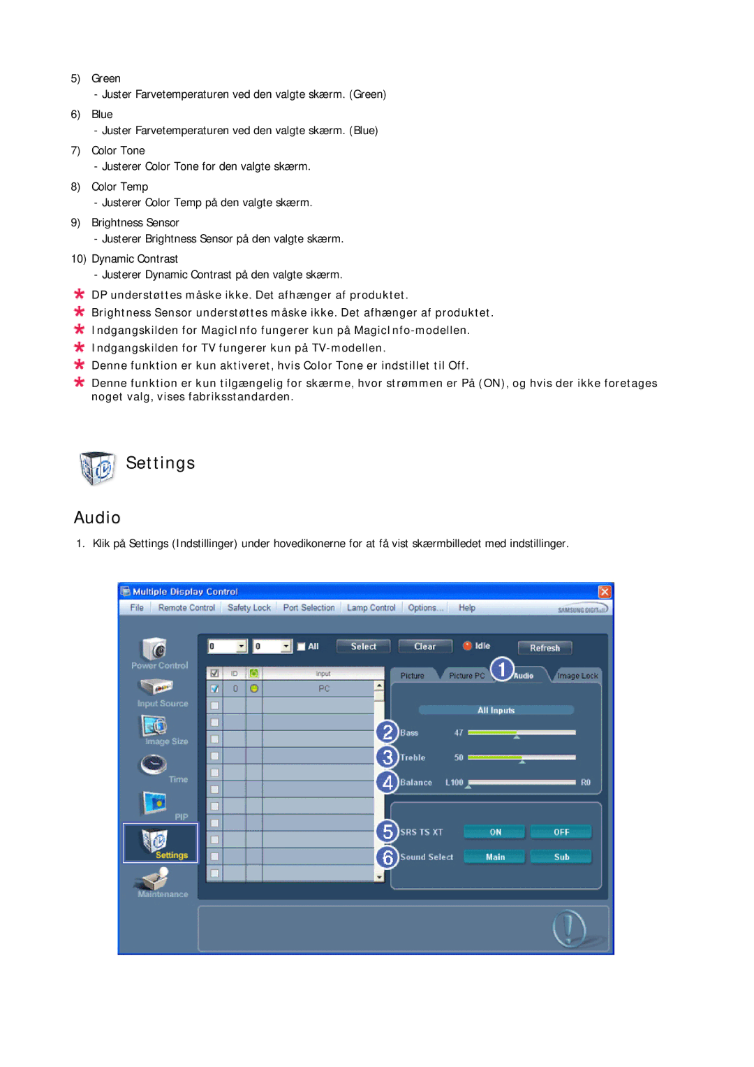 Samsung PH63KRFLBX/EN, PH63KPFLBF/EN, PH63KRFLBF/EN manual Settings Audio 