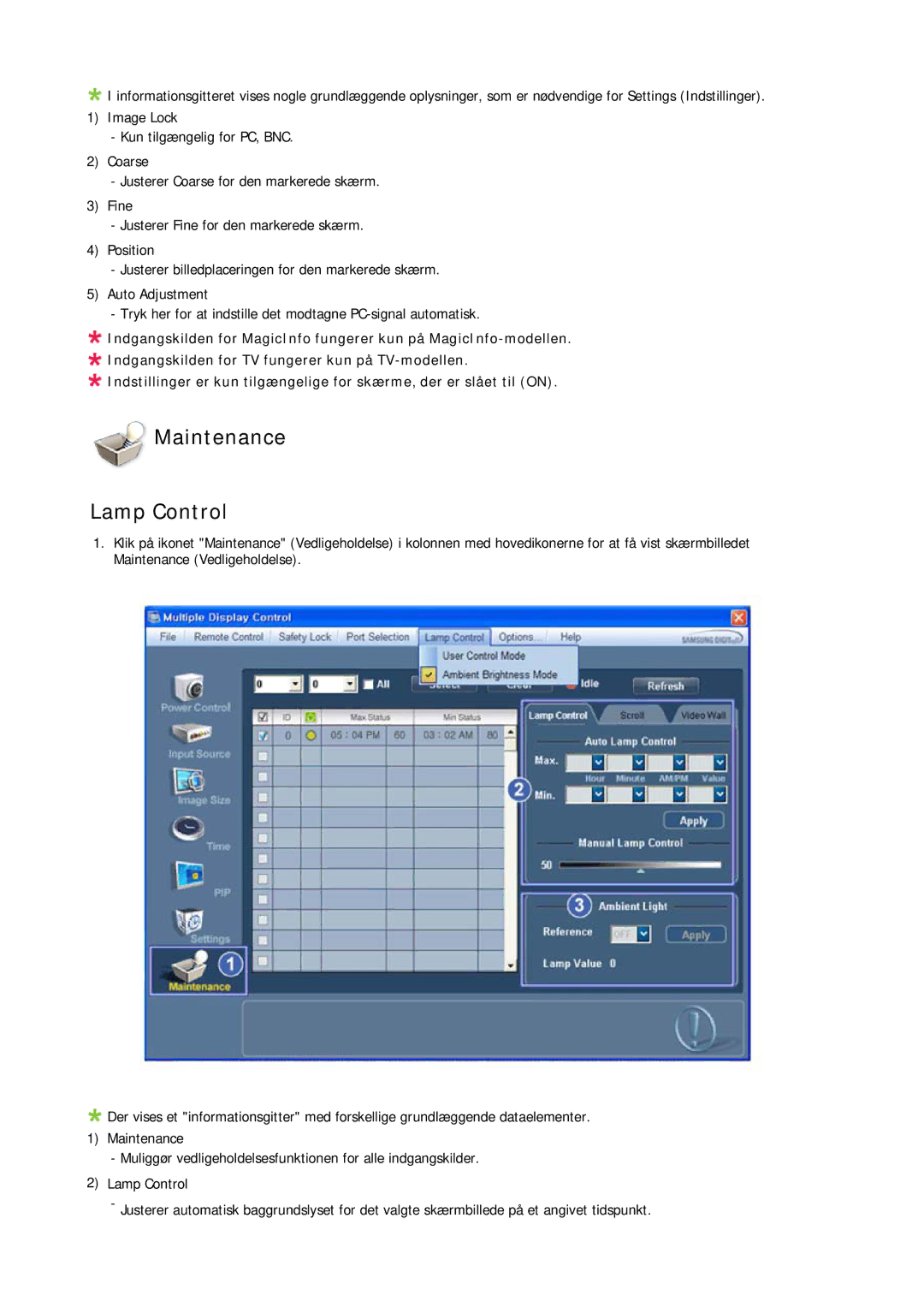 Samsung PH63KRFLBF/EN, PH63KRFLBX/EN, PH63KPFLBF/EN manual Maintenance Lamp Control 