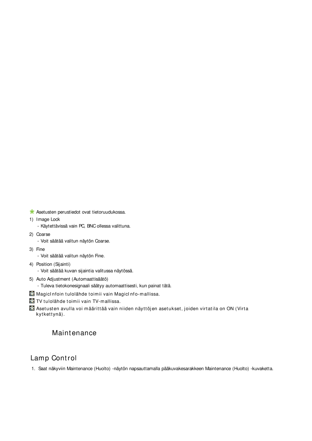 Samsung PH63KRFLBF/EN, PH63KRFLBX/EN, PH63KPFLBF/EN manual Maintenance Lamp Control 