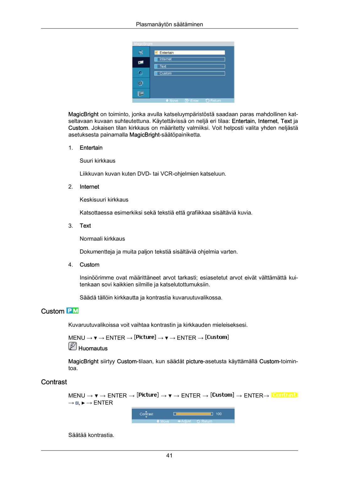 Samsung PH63KPFLBF/EN, PH63KRFLBX/EN, PH63KRFLBF/EN manual Custom, Contrast 