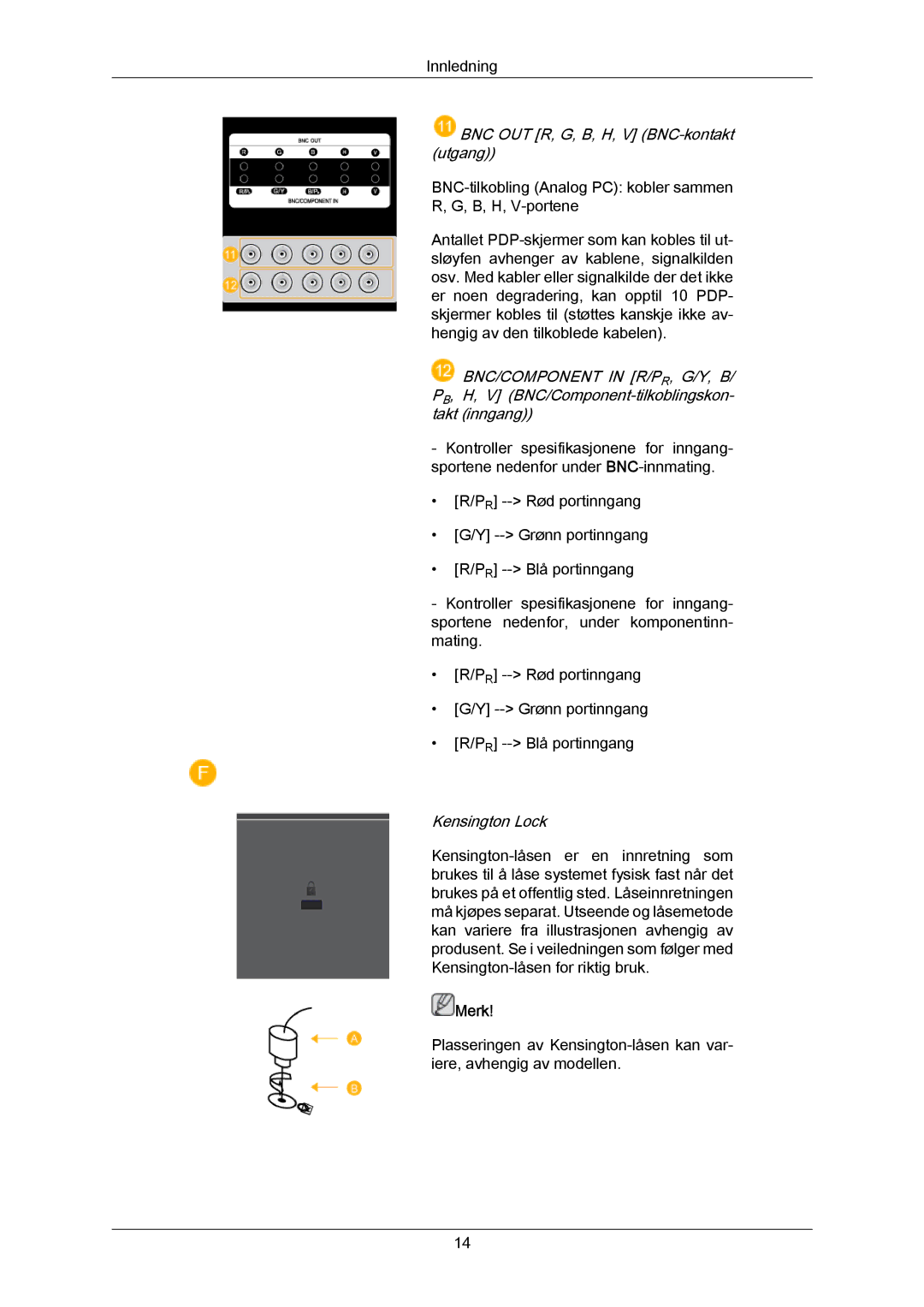 Samsung PH63KRFLBX/EN, PH63KPFLBF/EN, PH63KRFLBF/EN manual BNC OUT R, G, B, H, V BNC-kontakt utgang 