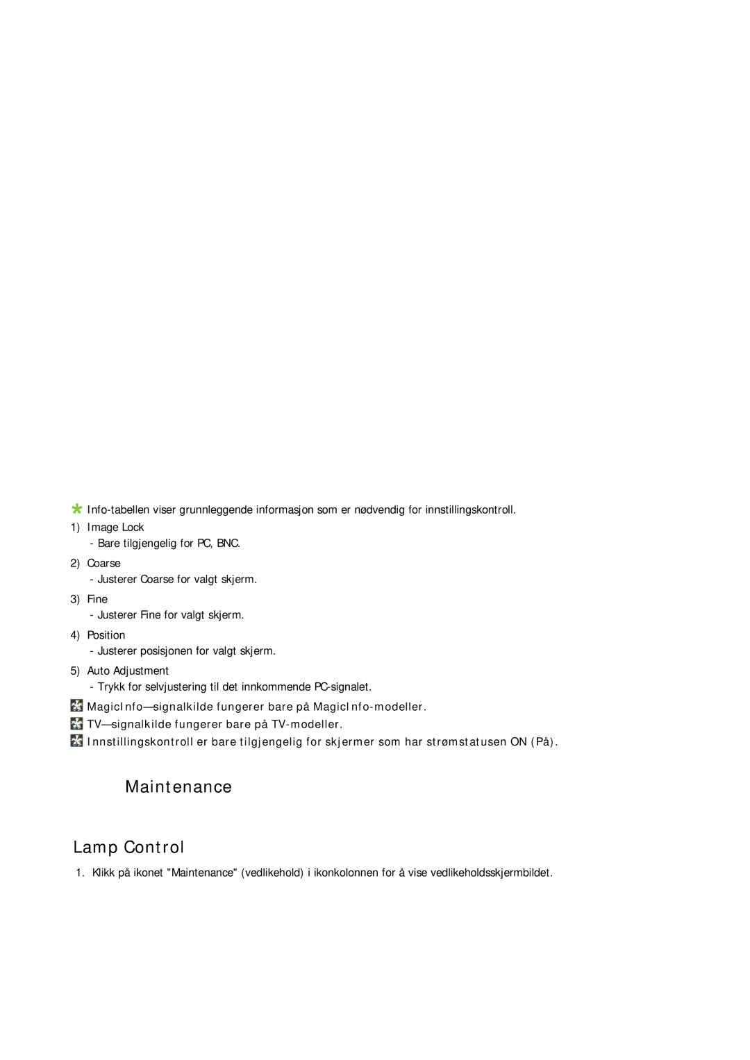 Samsung PH63KRFLBF/EN, PH63KRFLBX/EN, PH63KPFLBF/EN manual Maintenance Lamp Control 