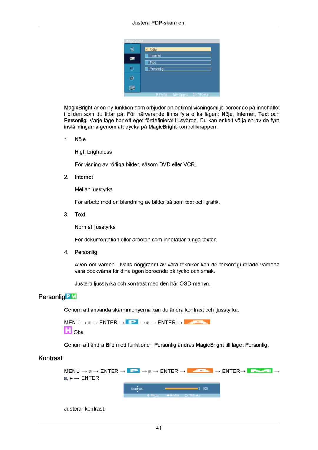 Samsung PH63KPFLBF/EN, PH63KRFLBX/EN, PH63KRFLBF/EN manual Personlig, Kontrast 