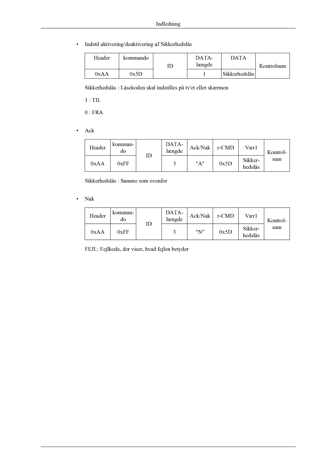 Samsung PH64KRPMBF/EN manual 0xAA 0xFF 0x5D Sikker Sum 