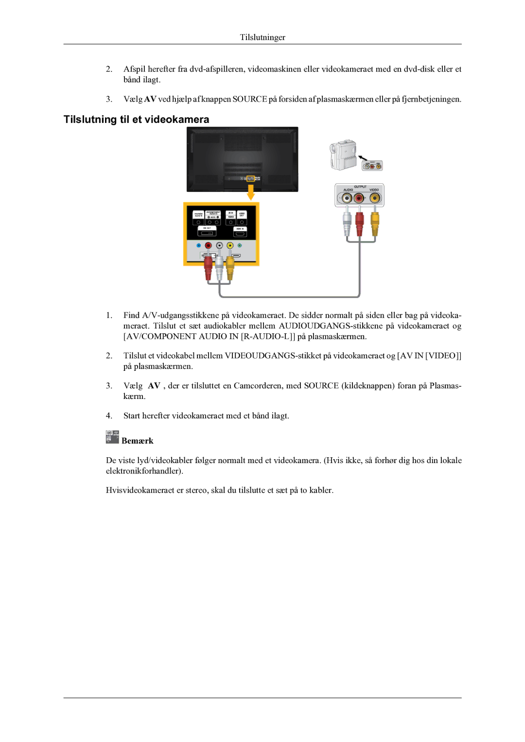 Samsung PH64KRPMBF/EN manual Tilslutning til et videokamera 