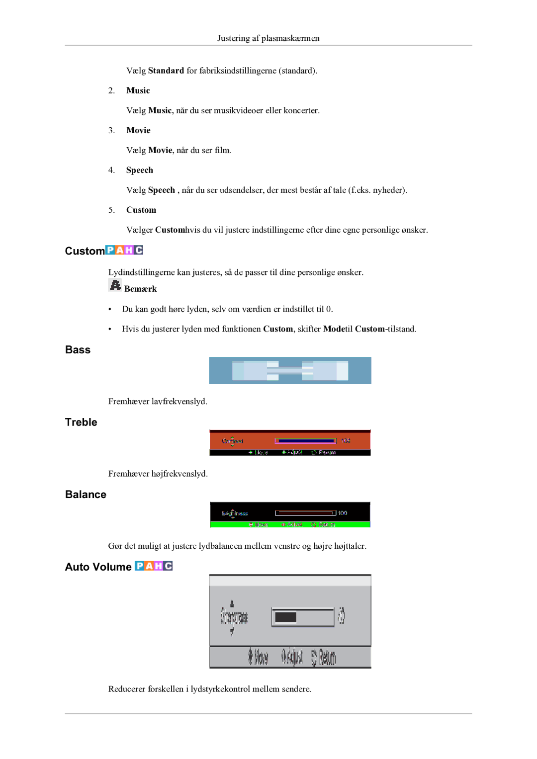 Samsung PH64KRPMBF/EN manual Bass, Treble, Balance, Auto Volume 