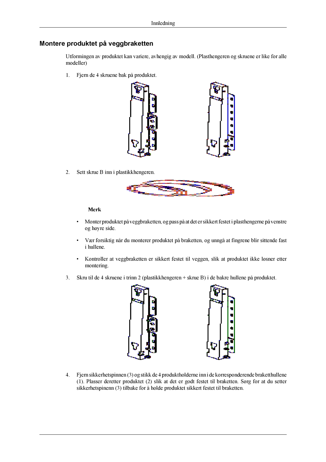 Samsung PH64KRPMBF/EN manual Montere produktet på veggbraketten 