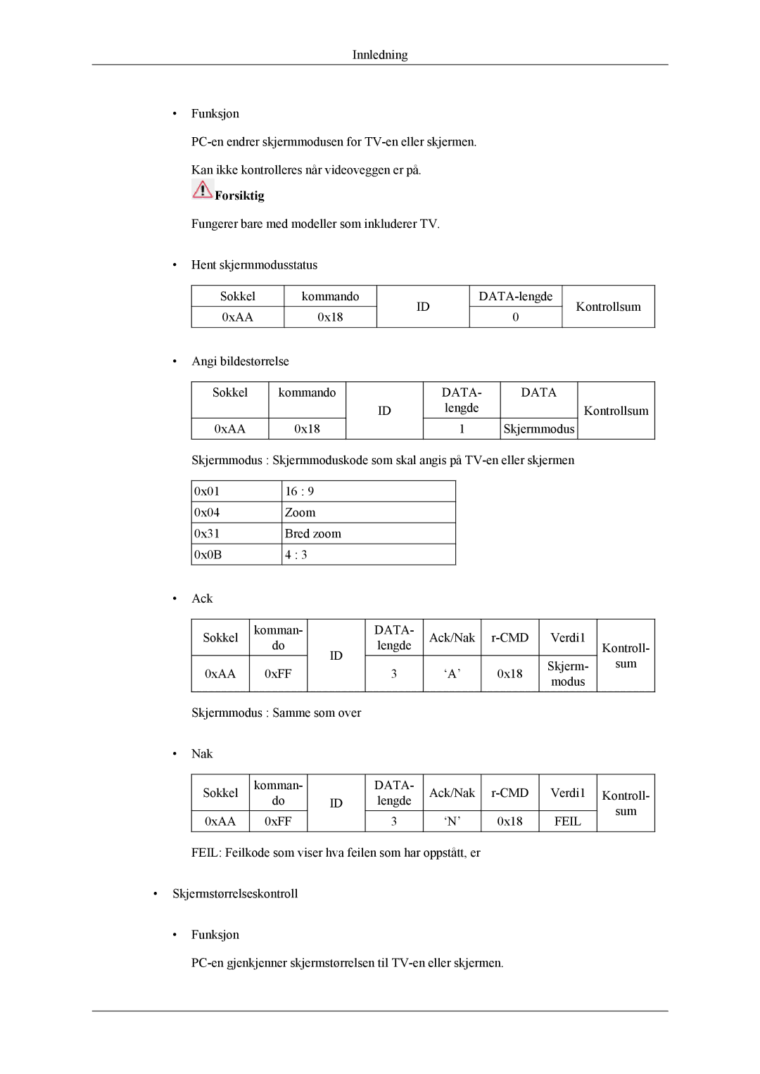 Samsung PH64KRPMBF/EN manual 0xAA 0xFF ‘N’ 0x18 