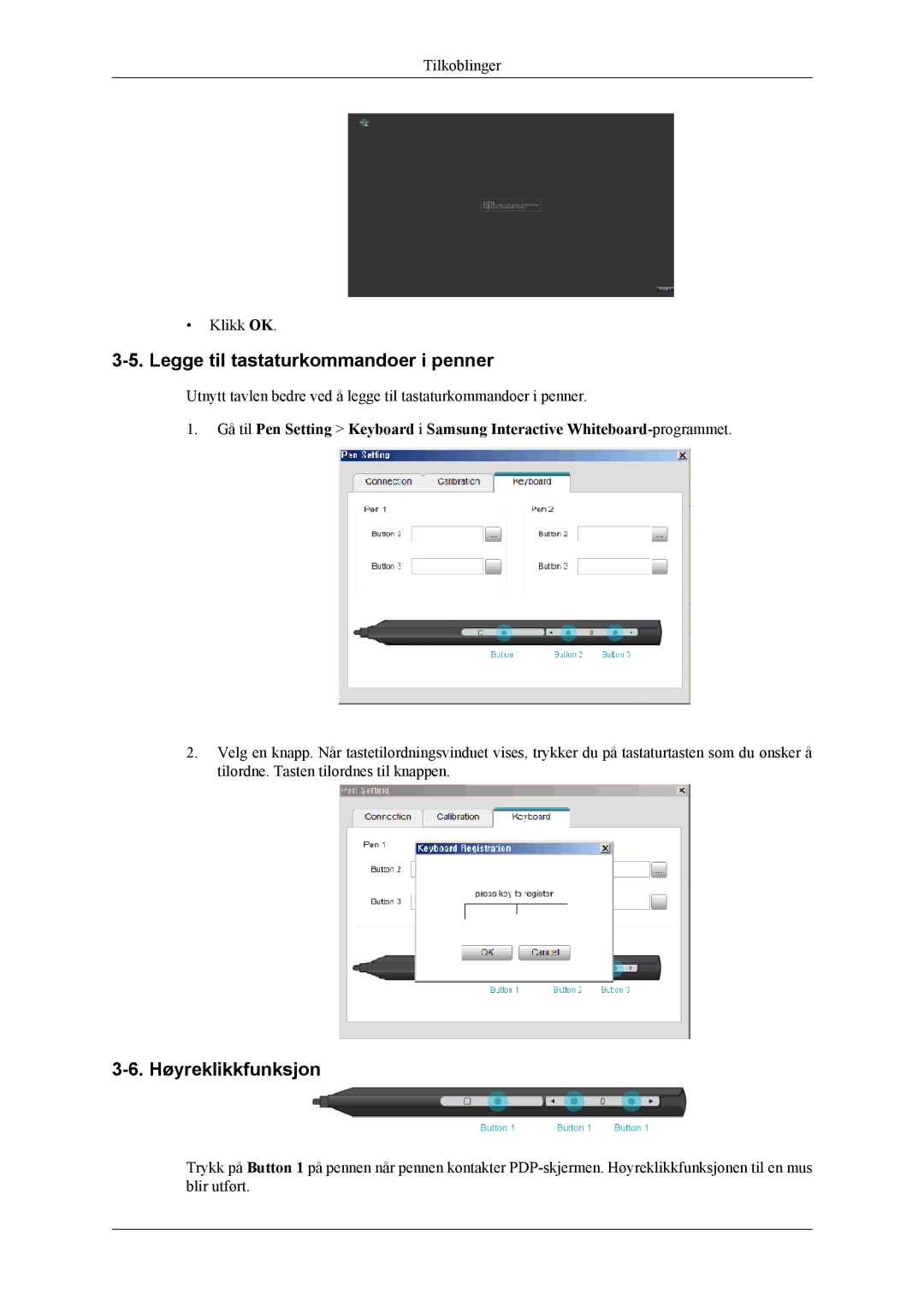 Samsung PH64KRPMBF/EN manual Legge til tastaturkommandoer i penner, Høyreklikkfunksjon 