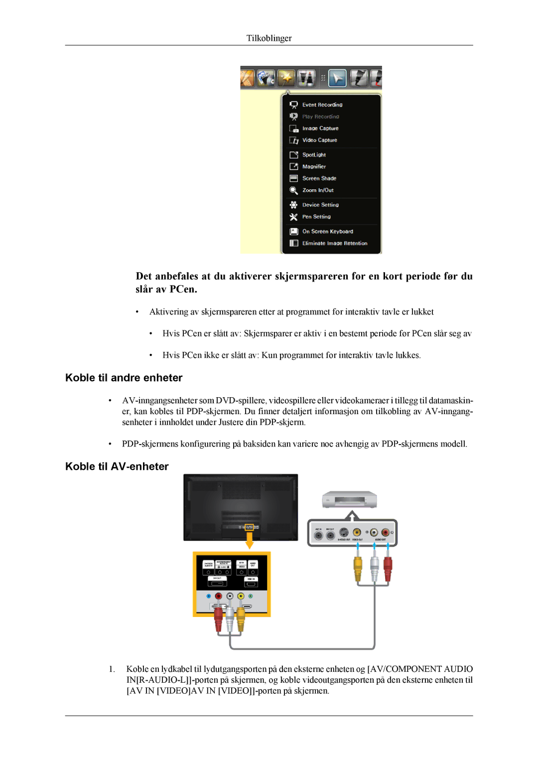 Samsung PH64KRPMBF/EN manual Koble til andre enheter, Koble til AV-enheter 