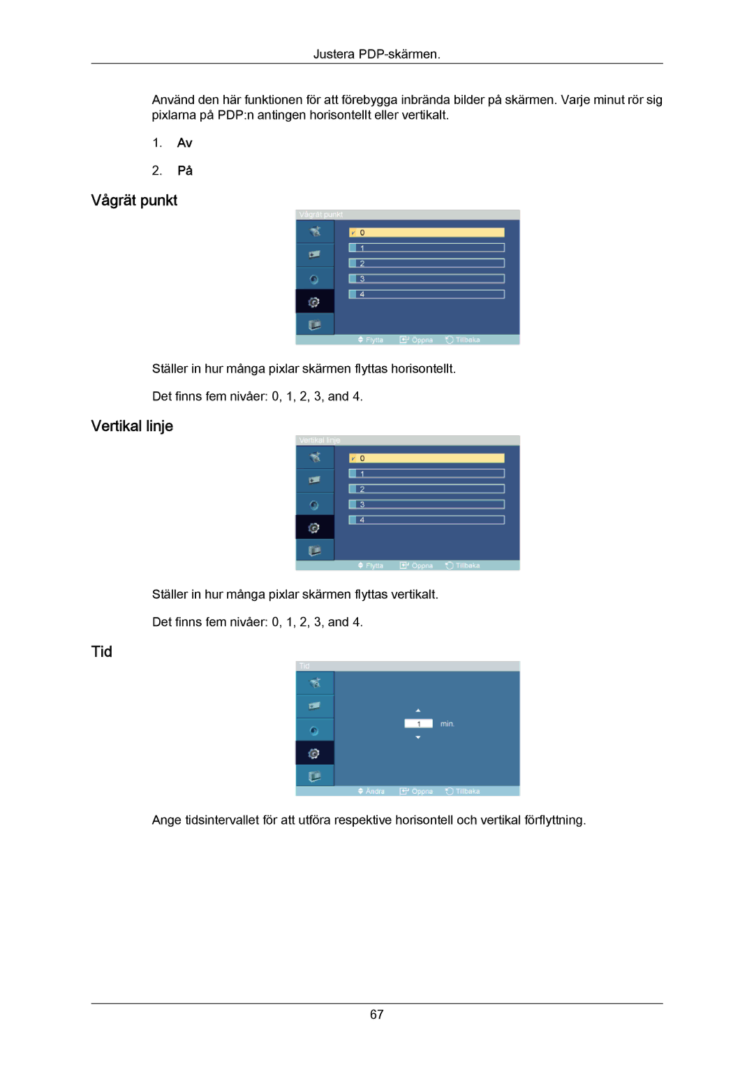 Samsung PH64KRPMBF/EN manual Vågrät punkt, Vertikal linje 