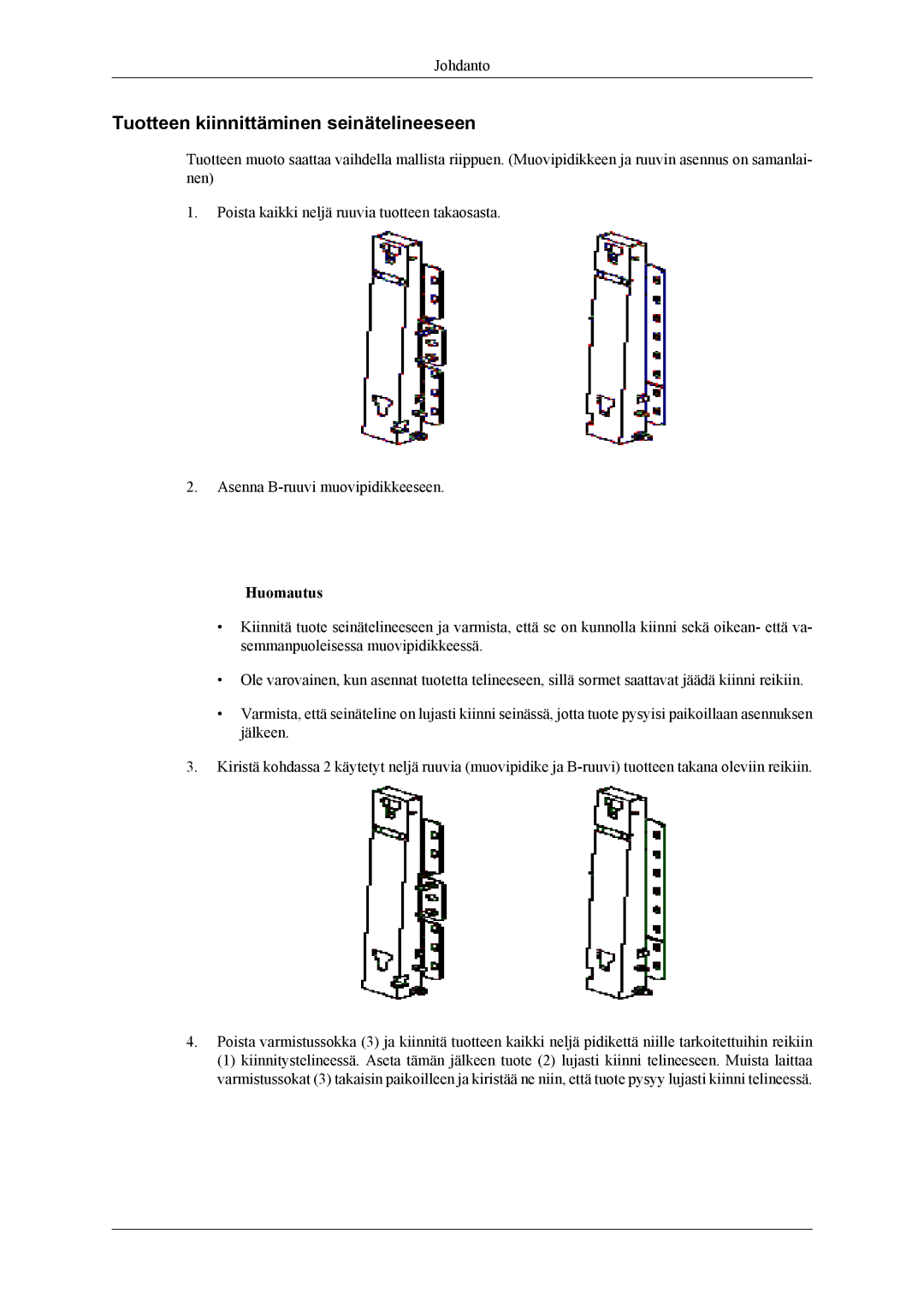 Samsung PH64KRPMBF/EN manual Tuotteen kiinnittäminen seinätelineeseen 