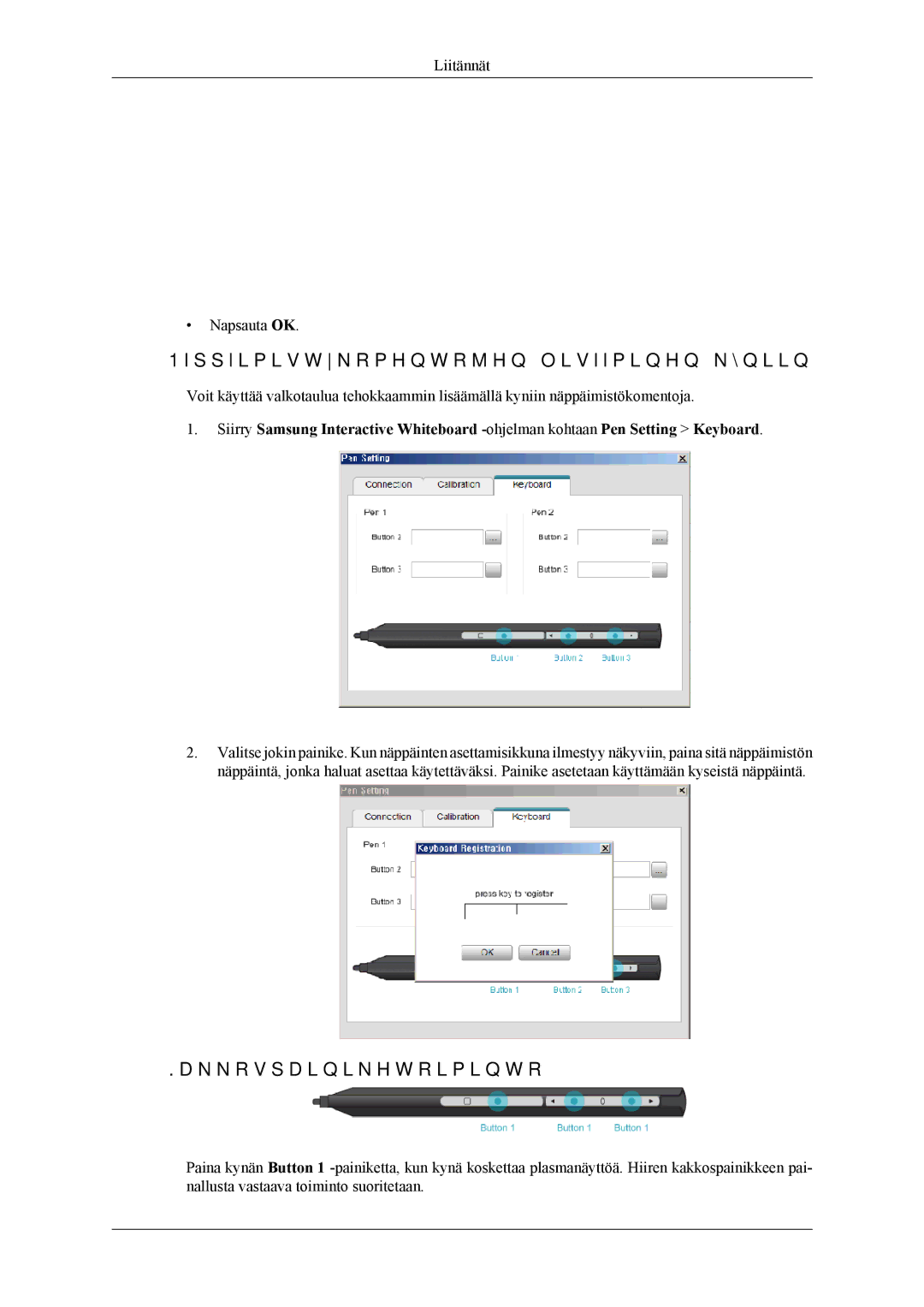 Samsung PH64KRPMBF/EN manual Näppäimistökomentojen lisääminen kyniin, Kakkospainiketoiminto 