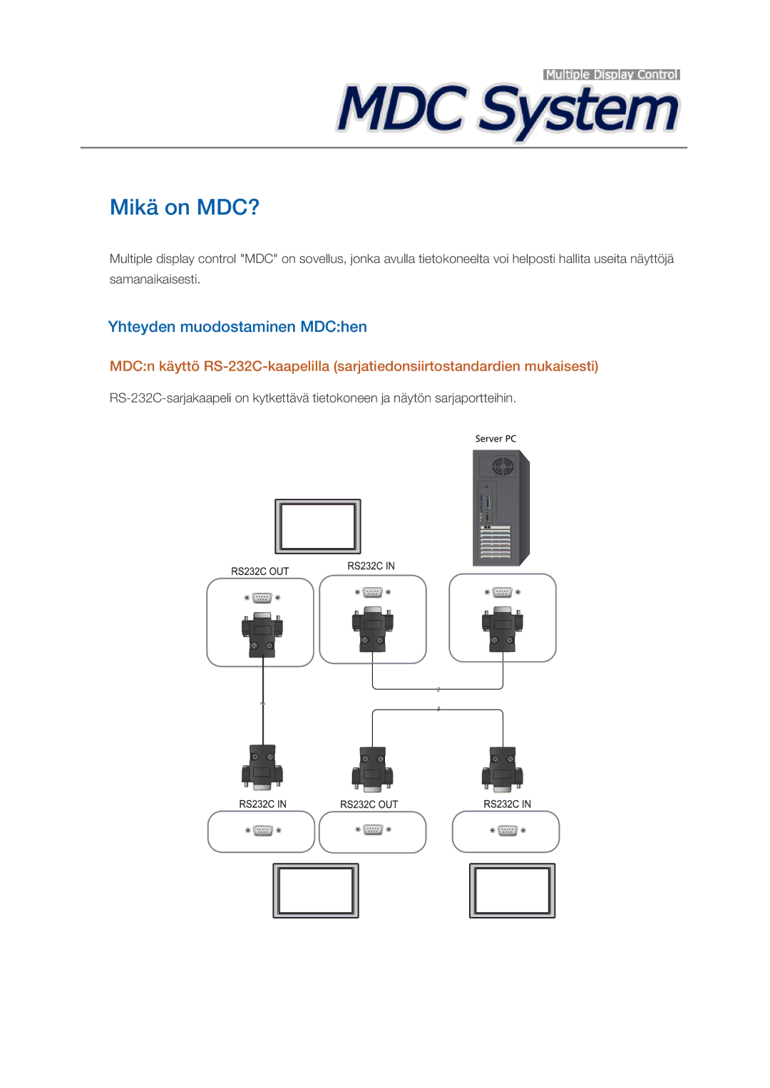 Samsung PH64KRPMBF/EN manual Mikä on MDC?, Yhteyden muodostaminen MDChen 