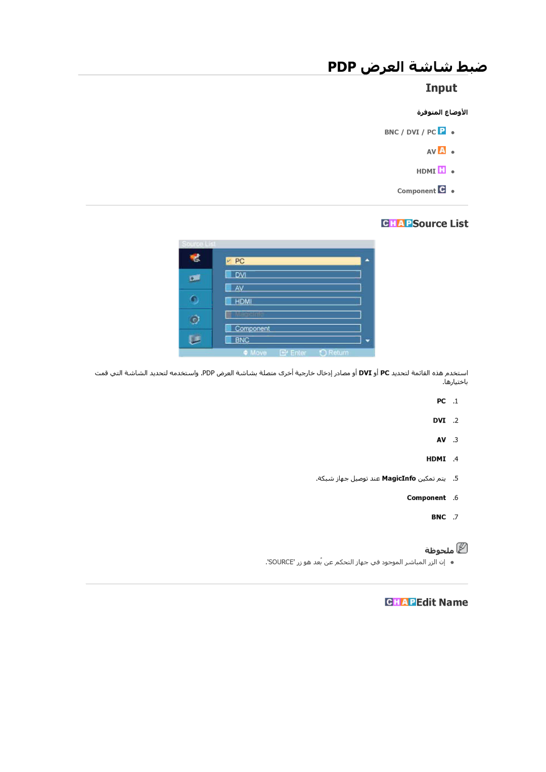 Samsung PH64KRPMBF/NG manual Input, Source List, Edit Name 