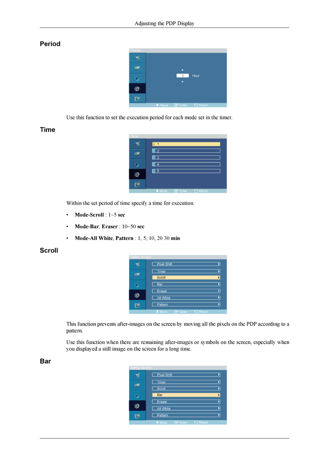 Samsung PH64KRPMBF/NG, PH64KRRMBF/EN, PH64KRPMBF/EN, PH64KRPMBF/XY manual Period, Scroll, Bar 