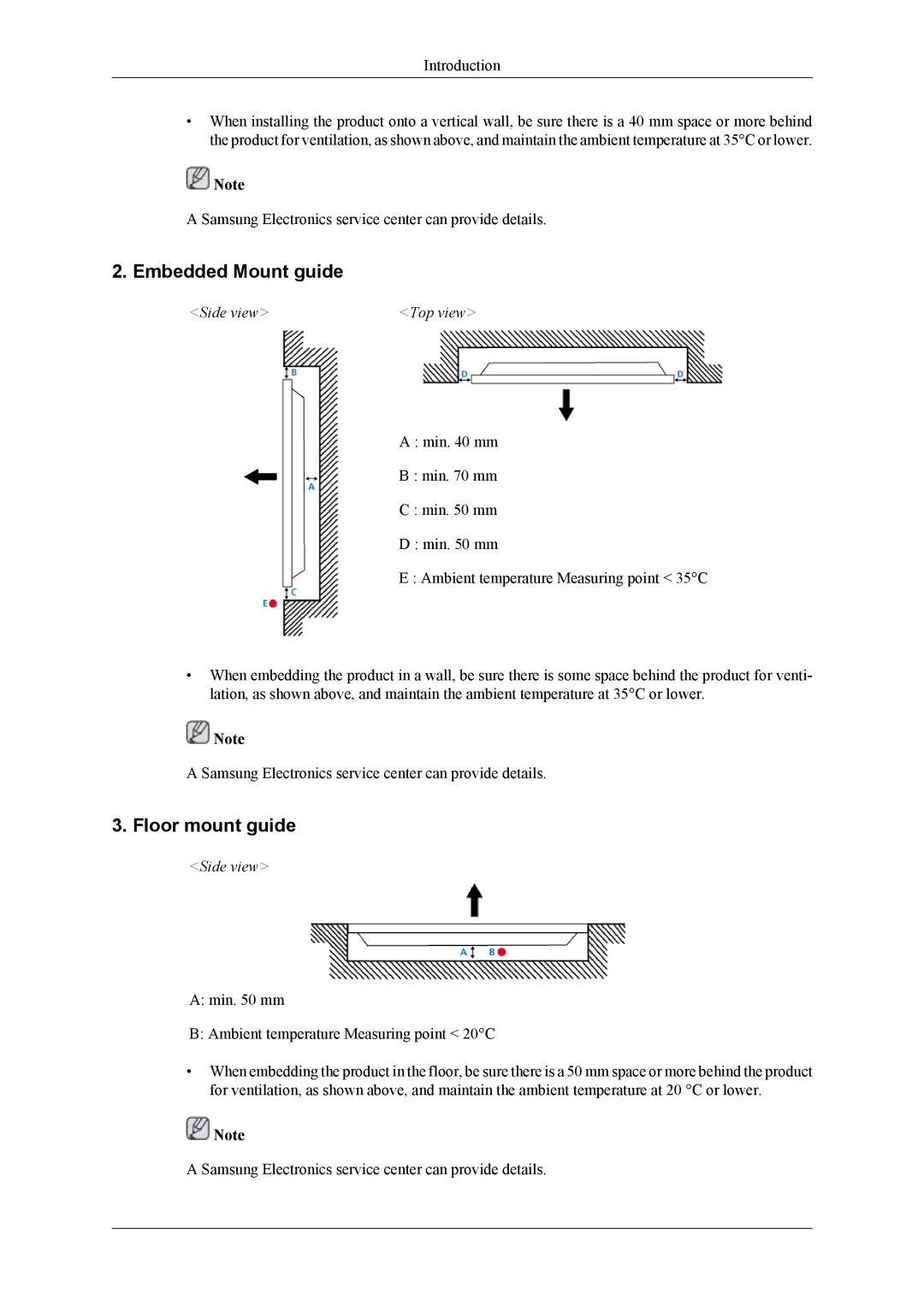 Samsung PH64KRPMBF/EN, PH64KRRMBF/EN, PH64KRPMBF/NG, PH64KRPMBF/XY manual Embedded Mount guide, Floor mount guide 